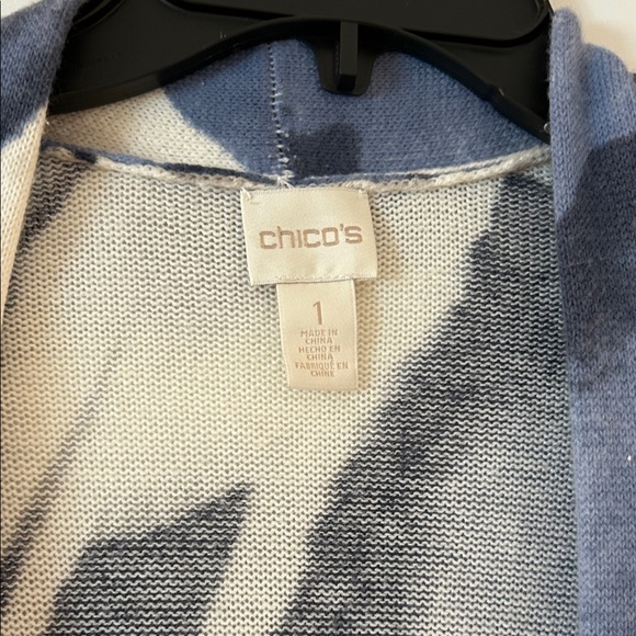 Chico's Blue and Cream Open Front Cardigan - Picture 2 of 4